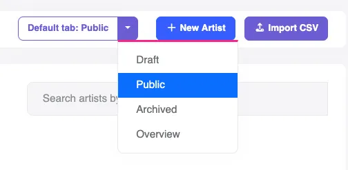 Screenshot of the default tab selector