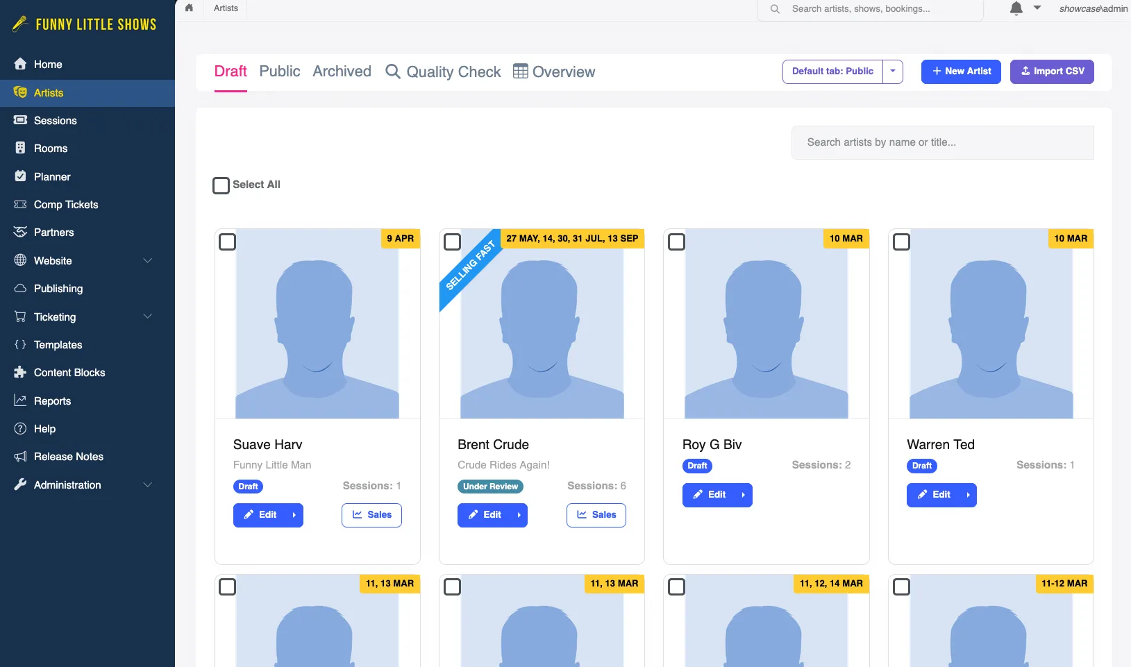 Screenshot of the Artist Draft tab