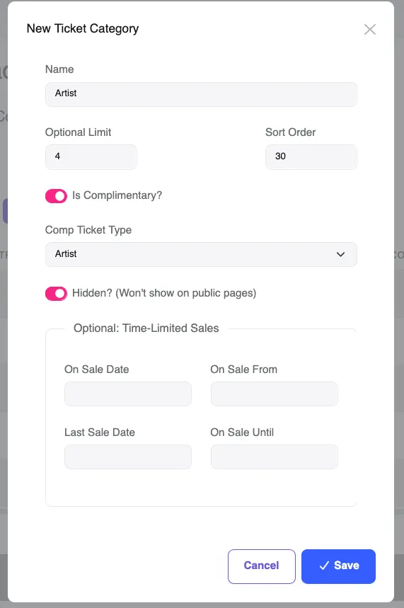 Create Comp Tickets