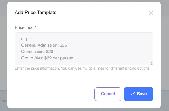 Room Price Template dialog screenshot